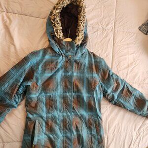 Roxy plaid snowboarding ski snow mobile jacket coat fur